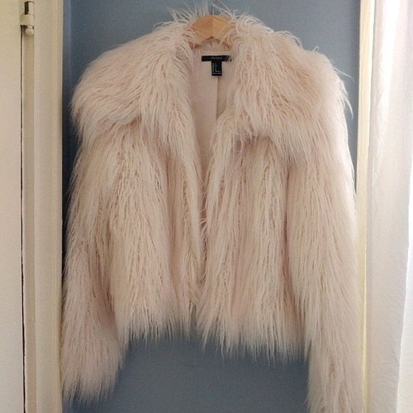 Forever 21 Jackets & Blazers - Moonlight Faux Fur Statement Jacket, Large Collar, Creamy Ivory, S